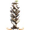 Patbrela Libreria con 8 ripiani e 17 scomparti su ruote - Scaffale salvaspazio a forma di albero, unità porta libri e CD, marrone