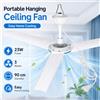 NONE DICTROLUX Ventilatore da Soffitto Portatile 90cm, 23W, 3 Pale, Velocità Regolabile, Interruttore Inline, 220-240V, Cavo 150cm