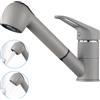 CECIPA max Rubinetto Cucina Grigio, Forma di Pipa Estraibile Rubinetto da cucina Girevole 180, 2 Modalita Acqua Calda Fredda Miscelatore, Corpo in Ottone Monocommando G3/8 PEX, Facile da Montare Grigio Design