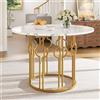 Tavolo da Pranzo Rotondo 100x100x76cm con Piano in MDF Effetto Marmo e Gambe in Metallo Dorato
