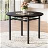 Tavolo da Pranzo Moderno Rotondo 100 cm con Piano in MDF Effetto Legno Nero e Inserto in Vetro Grigio, Base in Metallo