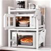 NONE Scaffale regolabile a 3 livelli per forno a microonde, espandibile da 38 cm a 64 cm, organizer da piano di lavoro con 6 ganci, porta coltelli, cestello porta utensili e porta tagliere per la