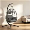 HiMISS Sedia a dondolo sospesa HiMISS in vimini con supporto nero, cuscino impermeabile e poggiatesta, amaca lounge con copertura antipioggia per interni ed esterni, giardino, patio, balcone