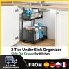 zollor Organizzatore a 2 livelli estraibile sotto il lavello, scaffali porta spezie in acciaio al carbonio con cassetto scorrevole per cucina