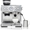 HiMISS Macchina per Espresso con Macinacaffè Integrato e Montalatte, Macchina Professionale con Portafiltro da 15 Bar per Uso Domestico, Serbatoio dell'Acqua Rimovibile, Ugello a Vapore per Preparare