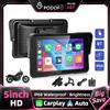 Podofo Schermo HD da 5 Pollici per Moto, Lettore Smart Portatile Wireless con Android Auto e Carplay, Impermeabile IP68, Regolazione Luminosità, Supporto Rilevamento Pressione Pneumatici, Type-C, Chip