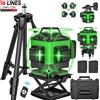 NONE Livella Laser 4D a 16 Linee con Linea Verde, Autolivellante 360° con Treppiede ° Livella Laser Orizzontale e Verticale Professionale per Edilizia con 2 Batterie