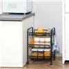 NONE Carrello da Cucina a 3 Livelli con Cesti Regolabili e 4 Ruote, in Acciaio e Plastica PP, 41,5x26,5x63 cm, Nero
