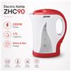 NONE Bollitore Elettrico ZEPHIR ZHC90 1.7L 2200W Senza Fili con Base Riscaldante, Finestra Graduata per l'Acqua, Spegnimento Automatico, Bianco Rosso