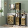 NONE Mobiletto Sospeso per Bagno in Bambù e MDF 60x30x70 CM, con Intaglio a U per Tubi e 2 Ante a Doghe Ventilate, Armadio Salvaspazio per Archiviazione, Arredo Bagno Naturale