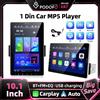 Podofo Autoradio 1Din da 10.1 Pollici con Lettore MP5, Carplay Wireless e Android Auto, Schermo Touch HD 1280*720 Rotante, Mirror Link Cablato, FM/AM/RDS, AUX, EQ, USB, Supporto Telecamera Posteriore,