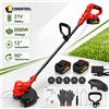 CONENTOOL Tagliaerba Elettrico a Batteria 21V 2000W, Decespugliatore da Giardino da 12 Pollici con Doppia Batteria da 4000mAh e Testa Regolabile