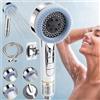 NONE Soffione doccia ad alta pressione, soffione doccia con filtro e interruttore on/off, 4 modalità di spruzzo, con supporto per bagno di casa e hotel