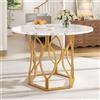 Tavolo da Pranzo Rotondo 100×100×76 cm con Piano in MDF Effetto Marmo e Gambe in Metallo Dorato