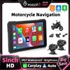 Podofo Schermo HD da 5 Pollici per Moto, Lettore Smart Portatile con Carplay Wireless e Android Auto, Monitor Auto Portatile IP67 Impermeabile, Lettore Smart DVR con 2 Telecamere, Supporta