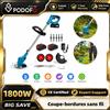 NONE Podofo 21V 1800W Decespugliatore Elettrico Senza Fili con Asta Telescopica Regolabile, 2 Batterie da 1300mAh, 3 Tipi di Lame, Ruote Ausiliarie, Tagliaerba per Giardino e Casa