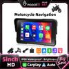 Podofo Monitor per Moto con Schermo da 5 Pollici, Wireless Carplay Android Auto, Impermeabile IP68, Pulsante di Controllo Quadrato, GPS BT, Lettore di Navigazione Portatile, Regolazione Luminosità,
