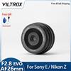 VILTROX Obiettivo Viltrox AF 26mm F2.8 EVO Full Frame Pancake Prime, ultraleggero in metallo con doppio anello di controllo e paraluce magnetico per Sony E e Nikon Z