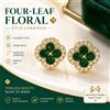 NONE Orecchini a perno floreali a quattro foglie con intarsi verde vibrante e decorazioni scintillanti, eleganti gioielli da orecchio per tutti i giorni e per feste, regalo per donne, ideali per