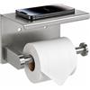 Porta Rotolo di Carta Igienica Adesivo con Mensola - Acciaio Inox 304 - Nessuna Foratura o Vite Necessaria - Adatto per Rotoli di Carta Igienica Extra-Larghi - Finitura in Nichel Spazzolato - Bagno