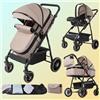 Reenborn Passeggino di Lusso Urbano 3 in 1, Sistema da Viaggio, Carrozzina Leggera Pieghevole con Telaio in Alluminio, Seduta Reclinabile e Reversibile, Ruote con Sospensione Morbida, Ampio Cesto Portaoggetti