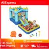 NONE Castello Gonfiabile per Bambini 4 in 1, Scivolo, Trampolino, Palla/Piscina, Canestro da Basket, 3-8 Anni, Blu, Giocattolo Gonfiabile per Bambini, Castello Gonfiabile all'Aperto, Giocattolo Gonfiabile