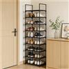 NONE Scarpiera in metallo a 10 livelli, organizer stretto per ingresso, scaffale porta scarpe multiuso in acciaio resistente con ganci laterali, mobile salvaspazio per corridoio, armadio, camera da letto,