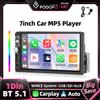podofo Autoradio Podofo 7 Pollici Single Din con Lettore MP5, Carplay Cablato, Android Auto, Mirror Link, Schermo Touch LCD 1024*600, Radio FM, Controllo al Volante, Supporto Telecamera Posteriore, Ingresso