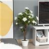 NONE Pianta Artificiale di Rosa con 21 Fiori e Vaso in Cemento e Muschio, Resistente ai Raggi UV, in Plastica e Tessuto, Ø 18 x 90 cm, Bianco e Verde