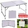 NONE Tavolo da campeggio pieghevole da 120 cm con 3 altezze regolabili, tavolo da picnic portatile leggero per giardino, barbecue e mercato, cm x 60