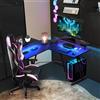 NONE Scrivania da Gaming a L in Fibra di Carbonio con Ripiano Laterale, Tavolo per Computer da 120cm 140cm, Scrivania Angolare per Sala Giochi e Home Office, Design Ergonomico