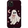 Cute Ghost Halloween Custodia per iPhone 11 Pro Max Carino fantasma Halloween fiocco rosa luna