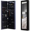 HomCom Armadio Portagioielli da Parete con Specchio in Legno MDF, Nero,37x9.5x121cm|Aosom