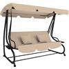 Outsunny Dondolo Letto da Giardino 3 Posti con Portabicchieri, Cuscini e Tetto Regolabile, 200x120x164 cm, Marrone Chiaro | Aosom Italy