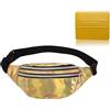 Sixfox Marsupio metallico impermeabile con 3 tasche con cerniera, colore: oro | Cintura in vita regolabile, unisex, per sport e viaggi, 30 x 13 cm, con porta carte di credito