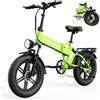 HiQiS Bicicletta Elettrica Pieghevole, 20×4.0 Fat Tire 7 Velocità, Rimovibile 48V 15AH Batteria, Autonomia di 50-80 KM, Doppia Sospensione, All Terreno Ebike per Adulto, Verde
