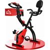vidaXL SunvelloCyclette Pieghevole 2 in 1, Resistenza Magnetica Regolabile 8 Livelli, Cyclette da Casa Silenziosa con Sensore di Frequenza Cardiaca, Elastici per Braccia, Schermo LCD, Volano 2.5kg, Rosso