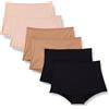 Amazon Essentials Culotte a Vita Alta in Microfibra Effetto Pesca Donna, Pacco da 6, Bronzo Lavato/Nero/Petalo Chiaro, 46