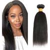 Zeslaerr Extension di capelli umani Yaki, capelli umani lisci da cucire, colore nero, non trattati, odore minimo, grovigli, 1 ciocca, 45,7 cm