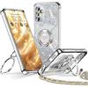 XYZ Cover per Samsung Galaxy A55 5G con Cordino, Argenteo | Custodia con Cuore Doppio Anello Stand Lusso Glitter Cellulare, Donne Antiurto Placcato Morbido Protettivo Chiaro