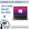 Fujitsu Notebook FUJITSU LifeBook U747 14" Cpu i5-7200u Ram 8Gb SSD 240Gb Win11Pro