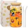 Capgoost Tazza Halloween, 500 ML Bicchieri Halloween Vetro, Tazze halloween con Cannuccia e Coperchio, Tazza Autunno con Motivo a Zucca Fantasma Bicchiere per Cocktail, Latte Succhi, Caffè Ghiaccio