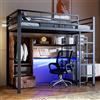 Moimhear Letto a soppalco, letto in metallo, con luci LED, scrivania, 1 cassetto, mensole, ringhiere, scale, senza materasso, certificato EN747 (nero, 90 x 200 cm)
