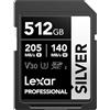 Lexar 512GB SD Card SILVER, fino a 205 MB/s in Lettura, Scheda di Memoria SDXC UHS-I, Classe 10, U3, V30, SD Card per Fotografi Professionisti, Videografi, Appassionati