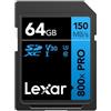 Lexar 800x PRO Scheda SDXC UHS-I 64GB, Lettura Fino a 150MB/s, V30, U3, C10 per Fotocamera & Videocamera HD