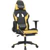 vidaXL Sedia da gaming vidaXL con funzione massaggio e poggiapiedi, in Pelle finta nera e dorata