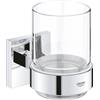 Grohe QuickFix Start Cube - Vaso per spazzolino e dentifricio, con supporto, vetro/cromo 41097000