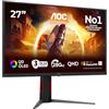 AOC Monitor Q27G4ZD 27 pollici, 2560x1440, WQHD, 280Hz, QD-OLED Panel, 0.03ms GtG, USB Hub Height Adjustment, (HDMI2x 2.1 DP 1x 1.4) Adaptive Sync, HDR400 TrueBlack, G-Sync Compatible, Nero