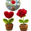 HUSOUE 2 Fiori Lavorati a Maglia, Fiori All'uncinetto in Vaso di All'uncinetto, Piante Decorative a Maglia, per Ufficio, Auto, Regalo per Donne (Rosa Rossa e Cuore D'amore Rosso)