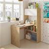 Dmora - Scrivania Riverside, Scrittoio multifunzione reversibile ad angolo con libreria, Tavolo da studio o ufficio multiposizione, 108x70h140 cm, Bianco e Rovere nodi